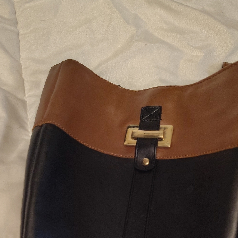 Black and Brown Riding Boots with Gold Buckles - Picture 4 of 4